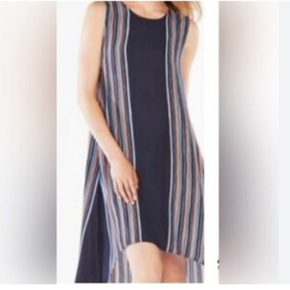 BCBGMaxAzria McKayla Small Navy and Multicolor High Low Dress